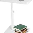 Gets Adjustable Height Sofa Tray Table for Couch,360Swivel TV Tray for Small Spaces,C Table End Table with Wheels for Eating, Livingroom, Bedroom, Sofa-White,15.8" X 11.8" X 31.5"