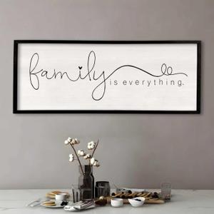 Family is Everything Wall Decor 32"x12" Living Room Large Warm Wood Framed Farmhouse Vintage Sign Home Beautiful And Simple Ready To Hang Hallway Entryway Wall Art Decoration (Black)