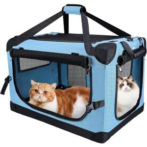 Large Cat Carrier for Car Travel, Soft Sided Collapsible Pet Carrier for Outdoor and Indoor Uses, Roomy Extra Large Cat Carrier for 2 Kittens or Puppies Up to 50lbs (Teal)