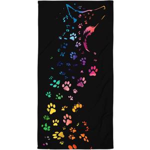 Colorful Dog Paw Oversized Sand Free Beach Towel  71"X32" Lightweight Quick Dry Microfiber Terry Towel For Travel, Swimming, Pool, And Camping, Absorbent And Compact Beach Essential For Women Men
