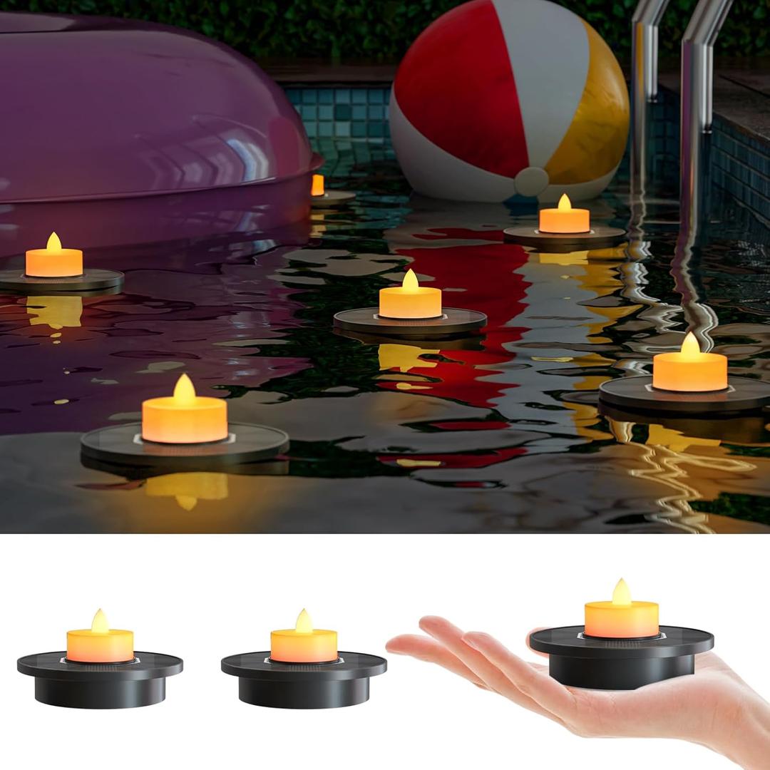 Solar Floating Pool Lights, 3-Pack Solar-Powered Float Candles Lamps Tea Light for Pond Party Garden Backyard Outdoor Decor