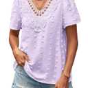 Falechay Summer Tops Chiffon Flowy Swiss Dots Blouses for Women Cute Boho Pullover Peasant V Neck Short Flutter Sleeve Light Purple Work Dressy Casual Spring Loose Business Plus Size 2Xl (Purple, XXL)