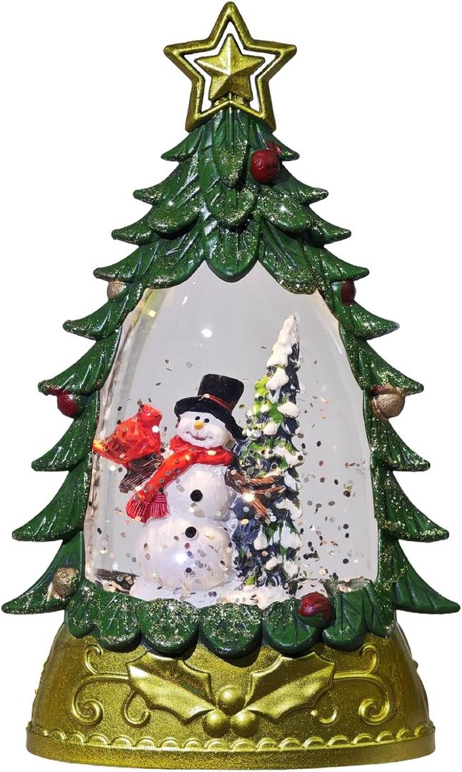 Mini Snow Globe Christmas Decorations, Glittering Snowman Small Christmas Tree Snow Globe Lighted Water Lantern for Xmas Decor Gifts