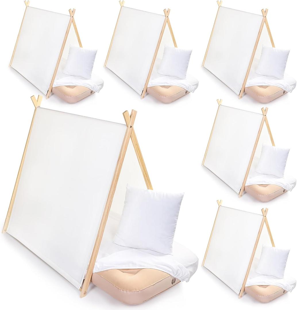 Wesnoy 4 Sets Teepee Tent with Inflatable Airbed, Fitted Sheet and Pillow Inserts Play Tent White Washable Foldable for Indoor Outdoor Slumber Party Sleepover Playhouse