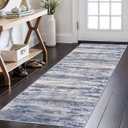 KOZYFLY Modern Abstract Washable Rug Runner 2x6 Runners for Hallways Non-Slip Soft Kitchen Runner Rugs, Print Grey-Blue Striped Carpet Runner for Entryway Bathroom Laundry Room Foyer