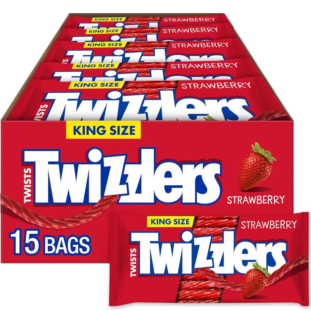 TWIZZLERS Twists Strawberry Flavored King Size, Chewy Candy Packs, 5 oz (15 Count) (EXP 09/30/26)