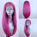 ELESTY Pink Synthetic Lace Front Wig Long Straight Pre Plucked Natural Hairline Synthetic Hair Wig Hot Pink Glueless Heat Resistant Fiber Hair Wig for Fashion Women
