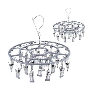 2 Pack Clothes Drying Rack with 24 Clips, Stainless Steel Clothes Drying Hanger, Swivel Windproof Round Dry Rack, Heavy Duty Underwear Hanger for Indoor Outdoor Wet and Dry (Grey)