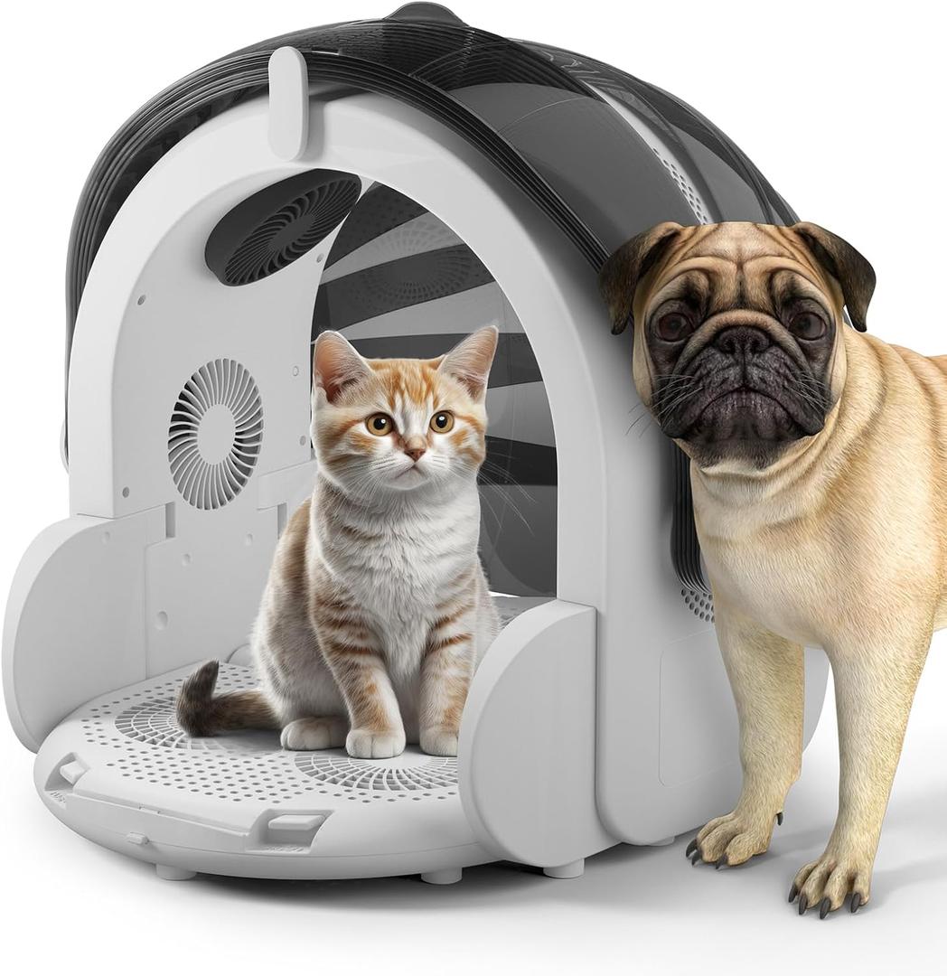 iPettie Automatic Hair Dryer Box for Cats and Small Dogs, Foldable and Large Capacity, 8 High-Velocity Fans, 360 Airflow, Temperature Control, 4-Speed Settings and Timer, 16 Gallons