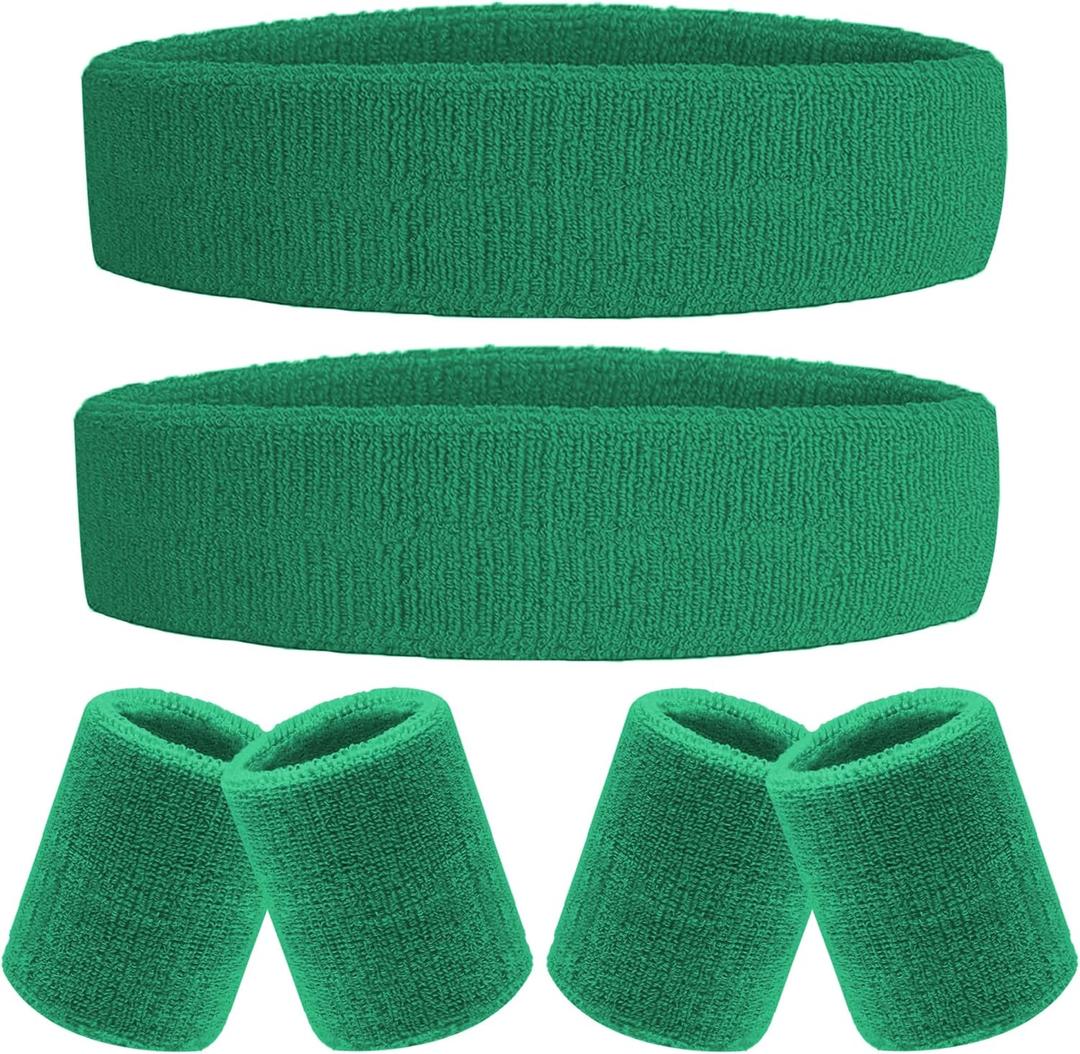 6 Pieces Sweatband Set Sports Headband Wristband Set, Moisture Wicking Athletic Sweatbands 4 Wrist Sweatband and 2 Headbands, Terry Cloth Sweat Absorbing Head Band for Workout