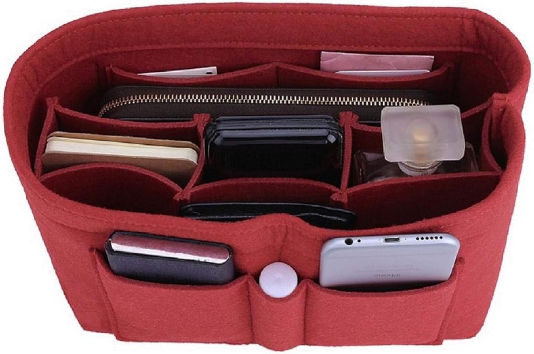 ZTUJO Purse Organizer Insert, Felt Bag Organizer For Handbag, 13 Colors, 6 Sizes (Slender Large, Red)