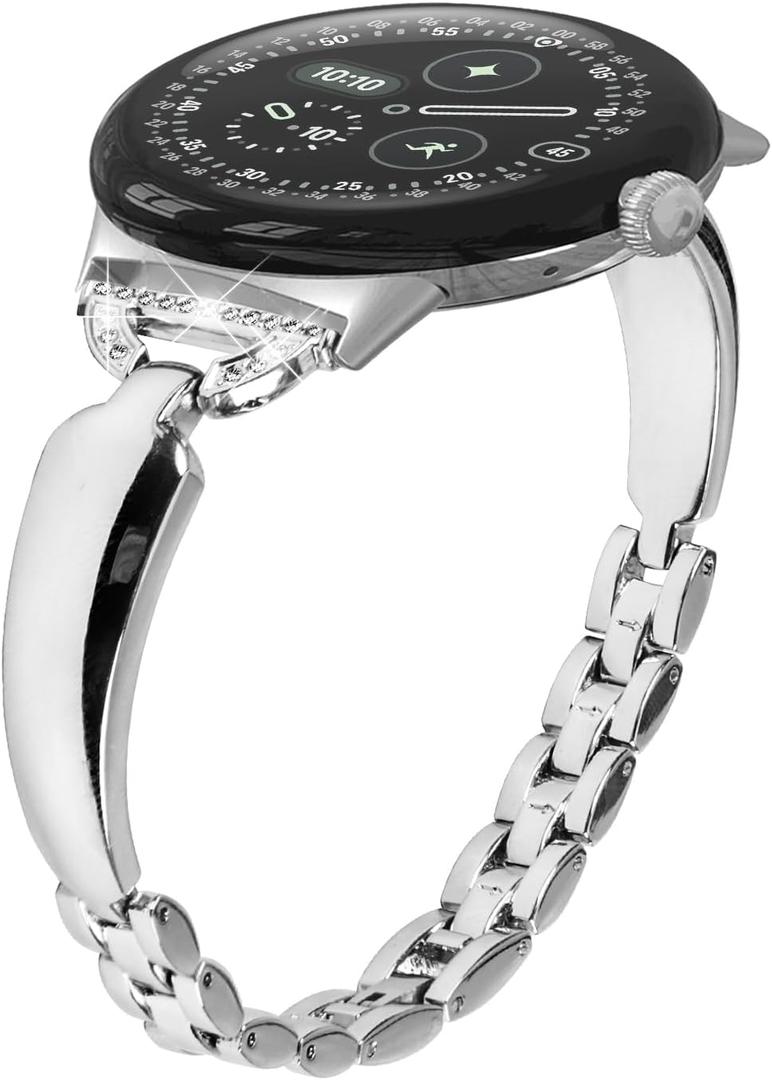 Miimall Band for Google Pixel Watch 4 3 2 1 41mm for Women, No Gap, Adjustable, Zinc Alloy Metal Shiny Bracelet Rhinestone Diamond Wristband Dressy Replacement Slim Strap for Pixel Watch 4 3 2 1 41mm (Silver)