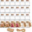 2 OZ Mini Square Glass Jars with Cork Lids, Small Glass Candy Kar with with Label Tags and Srings, Cute Craft Jars for Sandy Art DIY Crafts Birthday Gift Christmas Wedding Party