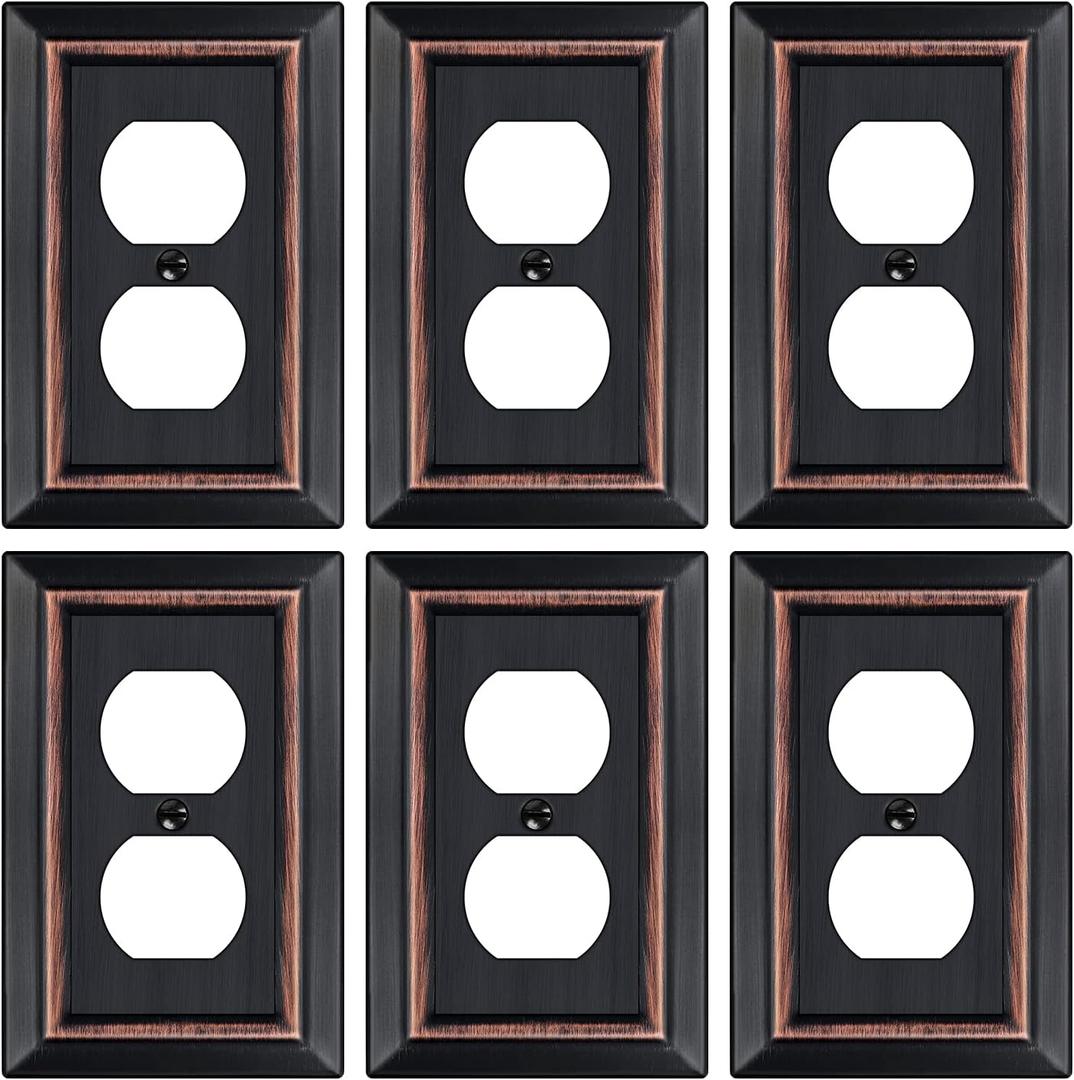 Metal Wall Plate for Electrical Outlets, Decorative Aged Bronze Switch Plates Outlet Cover, Light Switch Cover Plate, 1-Gang Wall Plates (Duplex Outlet, 6 Pack)