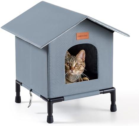 Insulated Outdoor Cat House Weatherproof Winter Feral Cat Shelter Elevated Bottom Self-Warming Predator-Proof Design for Stray & Indoor Cats (Grey, Medium)