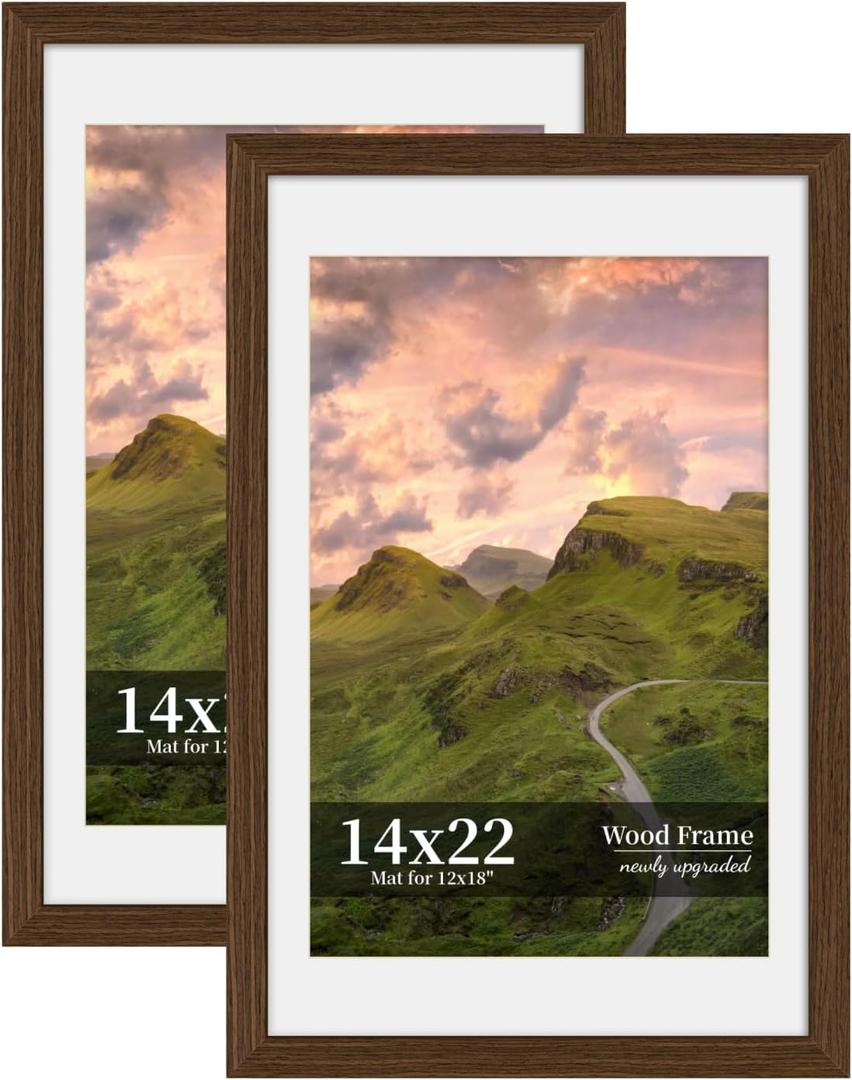 14x22 Picture Frame Set of 2, Wood Frame with Real Glass, Wide Border, 14X22 in