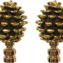Royal Designs Pine Cone Resin Design 2.75" Lamp Finial for Lamp Shade, Polished Brass - Set of 2