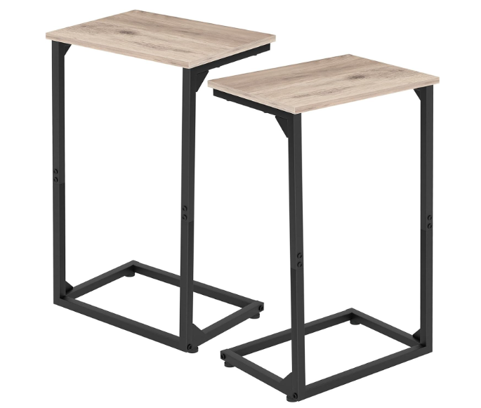 AMHANCIBLE C Shaped End Tables Set of 2, Couch Side Tables that Slide Under Sofa, Slim TV Trays for Living Room and Bedroom, Narrow Space Saving Laptop Workstation, Grey, HET02BGY