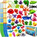 CozyBomB Magnetic Fishing Toys Game Set for Kids | Water Table Bathtub Kiddie Pool Party Pole Rod Net, Outdoor Plastic Floating Fish, Toddler Bath Color Ocean Sea Animals Birthday Gift Age 3-5 6 4-8