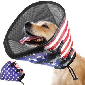 TDTOK Soft Dog Cone for Large Dogs After Surgery, Flag Pattern Recovery Collar for Pet with Double-Layer Design, Adjustable Breathable Elizabethan Collar Cone Prevents Licking Wounds