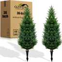 3Ft Artificial Cedar Topiary Trees (2-Pack) - UV Resistant Fake Shrubs with Ground Spike for Outdoor & Indoor Use, Front Porch, Garden Decor