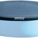 INTEX 28020E Pool Cover: For 8ft Round Easy Set Pools Includes Rope Tie Drain Holes 12in Overhang Snug Fit