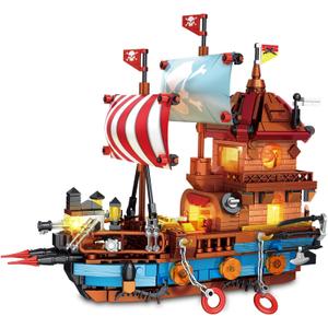 Pirate Ship Building Blocks Set with Lights, Compatible with Lego Set, Modern Boat Model Toy Building Kit for Adults, Idea Christmas Birthday Gift for Kids Teens Girls Boys 8-14+ (916 PCS)