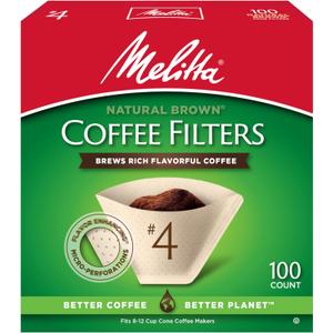 Melitta #4 Cone Coffee Filters, Natural Brown, 100 Count, Pack of 6
