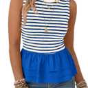 Tankaneo Womens Summer Striped Peplum Tank Tops Blue