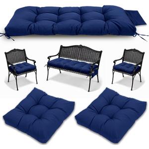 3 Pcs Wicker Chair Cushions Patio Loveseat Chaise Cushion Set - 1200D 47x19*4 Inch Waterproof Wicker Bench Cushions with 2 19x19x4 Inch Chair Cushions for Garden Porch Wicker Patio Furniture(Navy)
