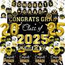 Graduation Decorations 2025, Class of 2025 Backdrop, Banner, 2025 Foil Balloons, Tablecloth, Hanging Swirls, Honeycomb Centerpieces, Party Supplies Decorations Set for College (Black ang GOLD)