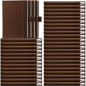 Laumoi 40 Pack Pocket Notebook Journals A6 Mini Hardcover Journal PU Leather Lined Notebook 3.5 x 5.5 In Small College Ruled Notepad with Pen Holder for Writing Office School Supplies (Brown)