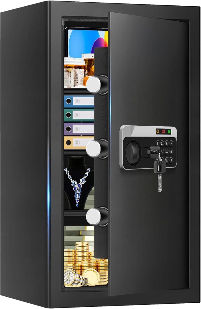 5.2 Cuft Large Floor Safe, Heavy Duty Fire Proof Safes for Home Use with Digital Keypad, Removable Shelves and Alarm System, Anti-theft Home Safe for Documents Money