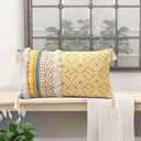 Lumber Boho Throw Pillow Cover for Couch Sofa - Cotton Hand-Woven Tufted Moroccan Decorative Pillowcase with Tassels for Farmhouse Living Room Bedroom Car Hotel - Yellow 12 x 20 Inches