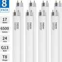 8 Pack 24 Inch F17T8/DL Fluorescent Light Bulb, T8 17 Watt, 6500K Daylight, T8 2FT Fluorescent Replacement Tube, G13 Medium Bi-Pin Base