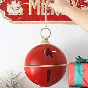 2pcs Large Christmas Bells for Decoration 8.3nch Rustic Vintage Christmas Decor Ball Christmas Tree Onaments Red Bells for Christmas Decorations