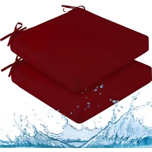 downluxe Waterproof Outdoor Chair Cushions for Patio Furniture, 22" x 22" x 3" Patio Chair Cushion with Adjustable Ties & Portable Handle, Square Outdoor Cushion with Removable Cover, Burgundy, 2 Pack