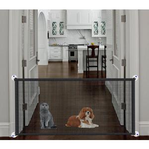 Magic Pet Gate for The House, 71.5" W X 31" H Portable Extra Wide Dog Gates for Doorways, Stairs, No Drill Durable Mesh Puppy Dog Safety Fence Guard, 6 Hooks