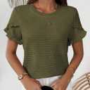Spring Summer Women's Casual Tops, Cute Ruffle Short & Long Sleeve Crew Neck Blouses, Soft Textured Relaxed Fit Shirts (Green, XXL)
