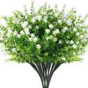 12 Bundles Artificial Flowers for Outdoors, No Fade Fake Plastic Flowers, UV Resistant Faux Plants for Outside Porch Planter, Spring Summer Home Garden Decoration, White