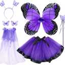 WILDPARTY Fairy Costume Set with Butterfly Wings, Tutu, Butterfly Hair Clips, Magic Wand, Headband and Veil for Age 3-8 Years (Spotty Purple)