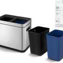 Home Zone Living 8 Gallon Slim Kitchen Trash Can with Dual Compartments for Recycling and Open Top for Commercial Use, Stainless Steel, Silver, 30 Liters Total