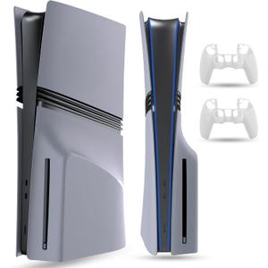 PEYANZ Faceplate for PS5 Pro (Disc Edition), Cover Plate, ABS Shell, Matt Skin, with Extra 2 Controller Silicone Covers (Grey)