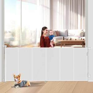 Upgraded 120 inch Retractable Baby Gates Extra Wide with Reinforced Strip Design to Prevent Crawling Through, 48" Extra Tall Retractable Gates, 10 FT Retractable Dog Gate for Indoor/Outdoor (White)