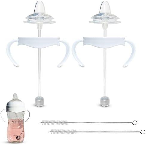 Sippy Cup Conversion Kit for Philips Avent Natural Baby Bottles 2-Count Food Grade Silicone Spout Nipples, All Silicone Weighted Straw, Bottle Handles, Cleaning Brush, BPA-Free 4+ months (Sippy Spout)