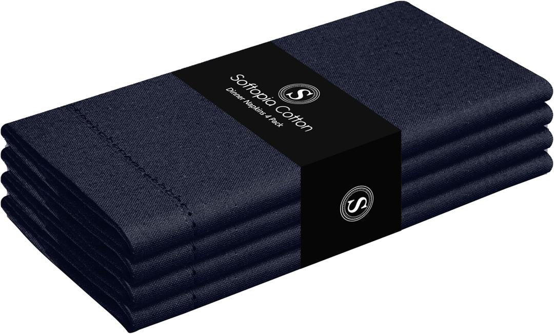 Napkin 100% Cotton 18 Inch x 18 Inch Hemstitch Dinner Napkins, Decorative Washable Cloth Napkin Set of 4 for Dining, Buffet Parties & Camping - Navy Blue