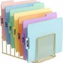 Simmer Stone 2 pcs Incline File Sorter, 7 Slot Magazine Holder for Letter, Document, Folder and Book, Metal Desktop Organizer Rack for Home, School and Office (2-gold)