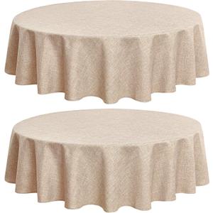 Fitable Faux Linen Textured Beige Round Tablecloths 60 Inches - 2 Pack Faux Burlap Table Clothes for Banquet, Party, Dining, Farmhouse, Outdoor (Great for 20"-48" Round Tables)