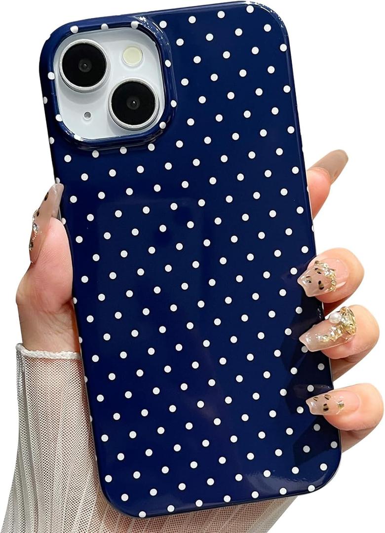 Jmltech for iPhone 14 Case Polka Dot Phone Cases Aesthetic Design Trendy Simple Case Slim Shockproof Protective Cover Navy Blue