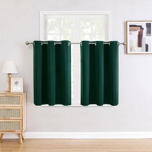 ChrisDowa Small Window Curtains for Kitchen and Bedroom - Grommet Short Thermal Insulated Room Darkening Curtains (2 Panels, Forest Green, 34 x 36 Inch)
